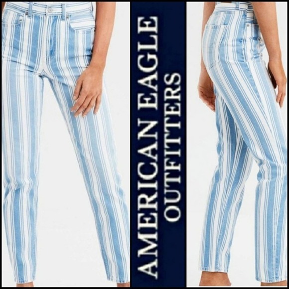 NEW! AMERICAN EAGLE Retro Indigo Striped Mom Jeans. - Picture 1 of 6